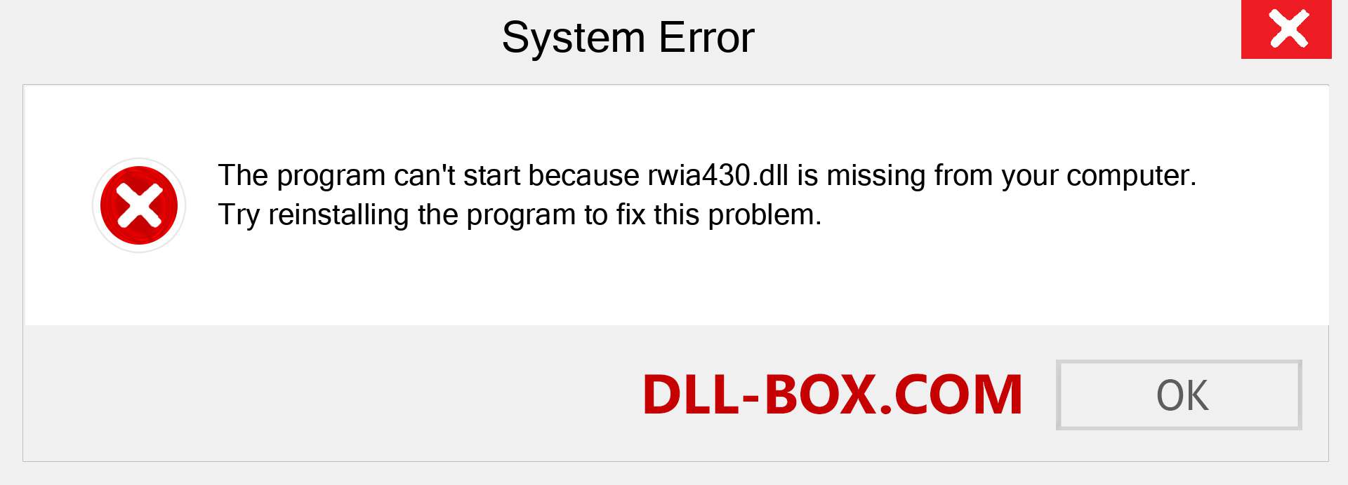 rwia430.dll file is missing?. Download for Windows 7, 8, 10 - Fix  rwia430 dll Missing Error on Windows, photos, images